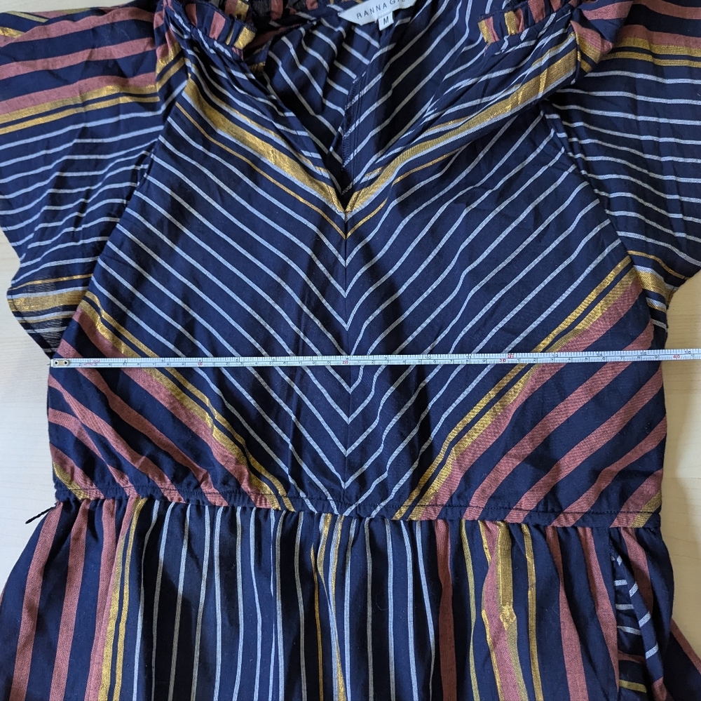 Anthropologie Ranna Gill Sibyl Shimmer Faux Wrap Mini‎ Dress Blue Gold Pink - Picture 10 of 11